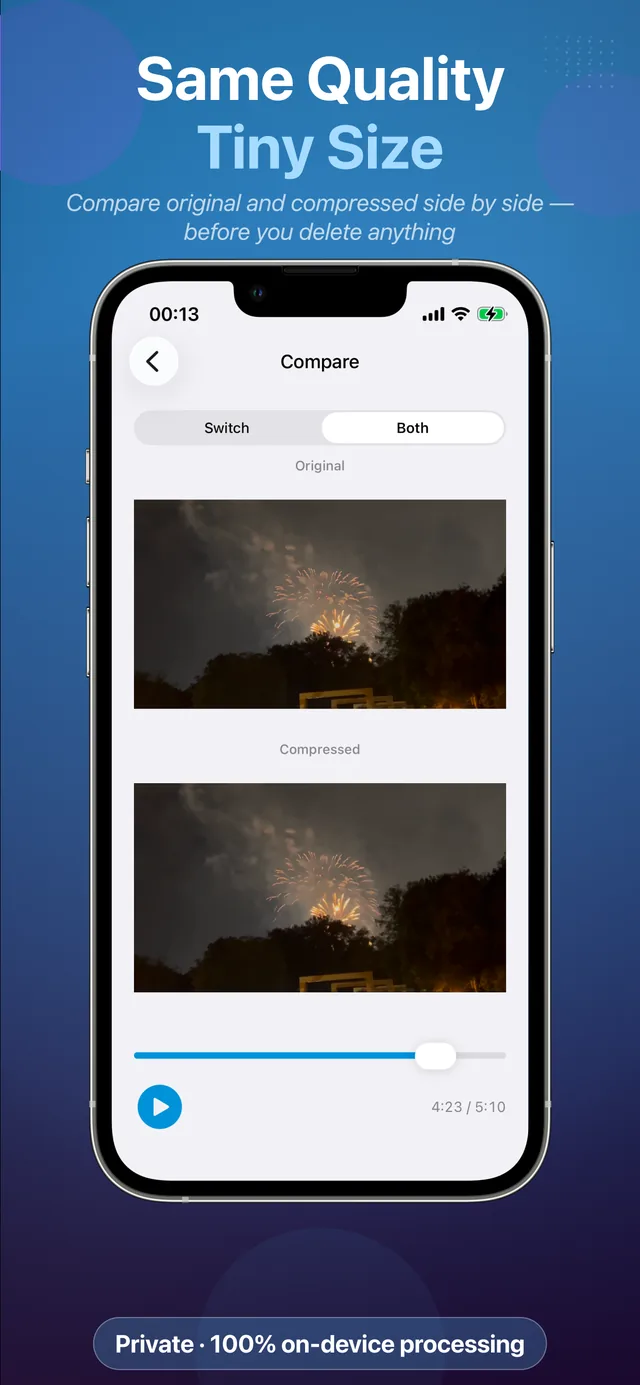 Compression settings — choose quality level and resolution percentage