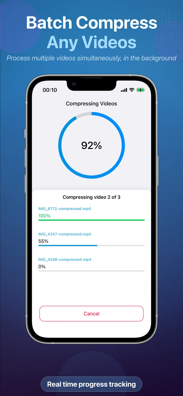 Sharing a compressed video via Messages, WhatsApp and email