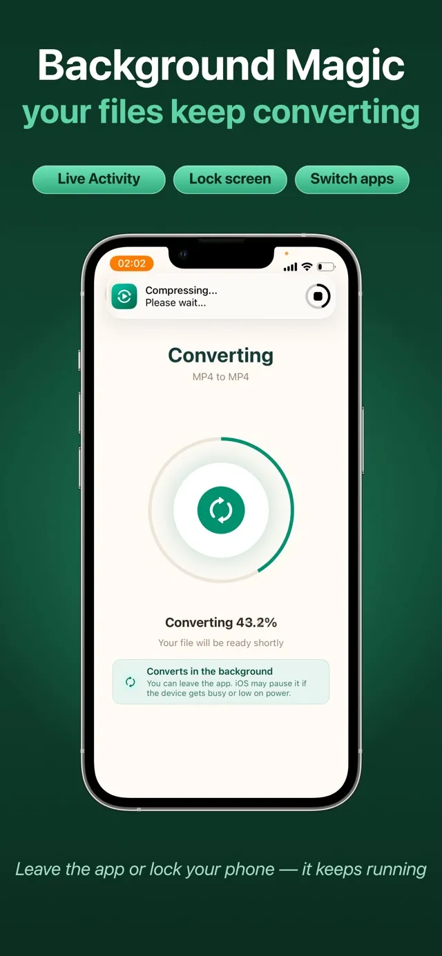 A video converting in the background on iPhone, shown in a Live Activity